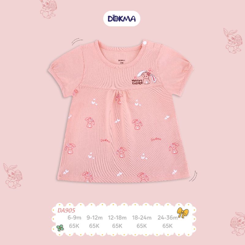 (6-&gt;36 tháng) Áo cộc tay cài vai bé gái Dokma, chất cotton hữu cơ mềm mát, thoáng khí (DA905)