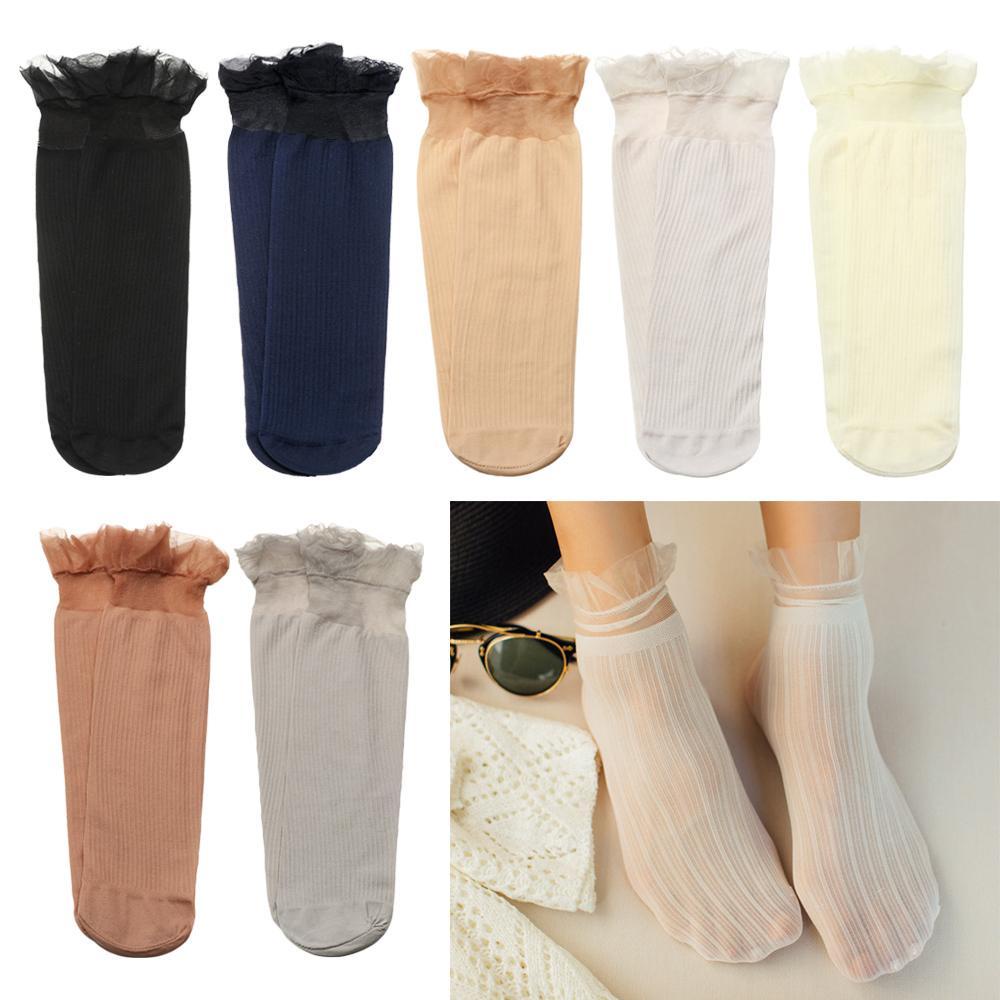 Moilyvn Vớ Lụa Kính Co Giãn Mùa Hè|Tất Ren Trơn Màu Xinh Xắn Dành Cho Nữ