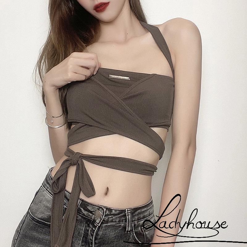 Áo Croptop Không Tay Hở Lưng Màu Sắc Đơn Giản Cho Nữ