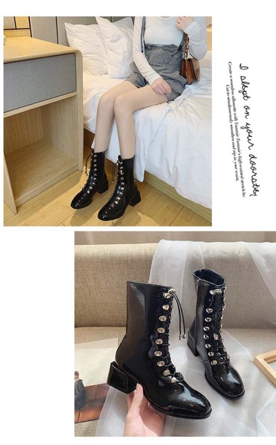 (Ảnh thật) CÓ SẴN Bốt da bóng cổ cao khoá sườn buộc dây | BigBuy360 - bigbuy360.vn