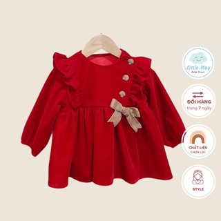 Váy bé gái váy công chúa Đồ Em bé Noel Tết chất liệu nhung màu đỏ đủ size