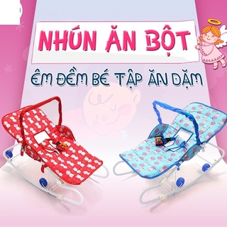 Xe nhún cho bé 0-12 tháng ăn bột gấp gọn kèm mùng chụp-xe 2 nhún