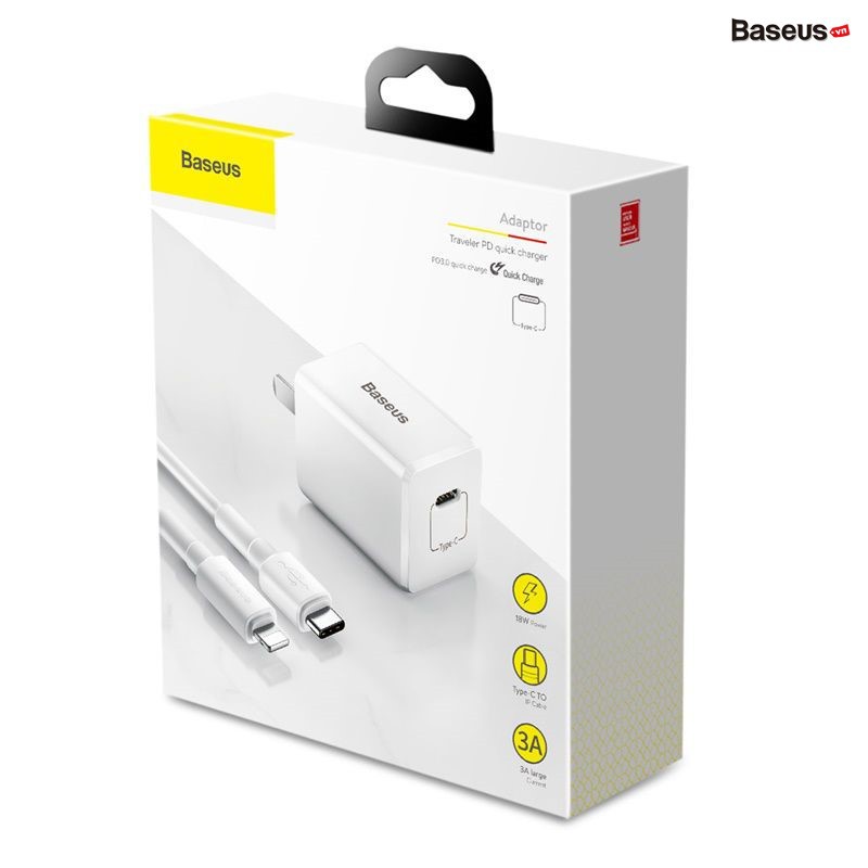 Bộ sạc nhanh Baseus Traveler PD Quick Charger PD 3.0 + PD 18w + Sạc nhanh 3A, chân cắm gấp gọn ( kèm cáp Lightning )