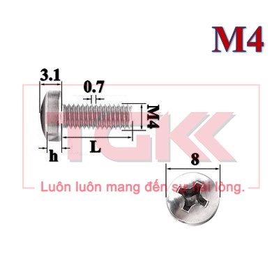 Bulong chỏm cầu nhỏ inox 304 DIN7985 M4