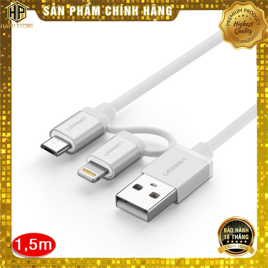 Cáp sạc điện thoại 2 Trong 1 Micro USB và Lighting Ugreen 20749 cao cấp - Hapustore