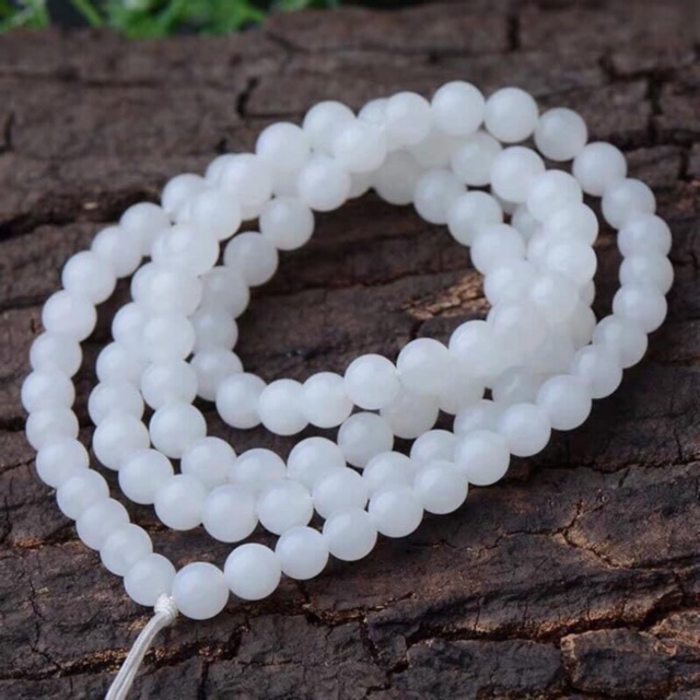 Hạt đá phong thuỷ màu trắng - bạch ngọc - làm vòng đeo tay, vòng handmade HiY