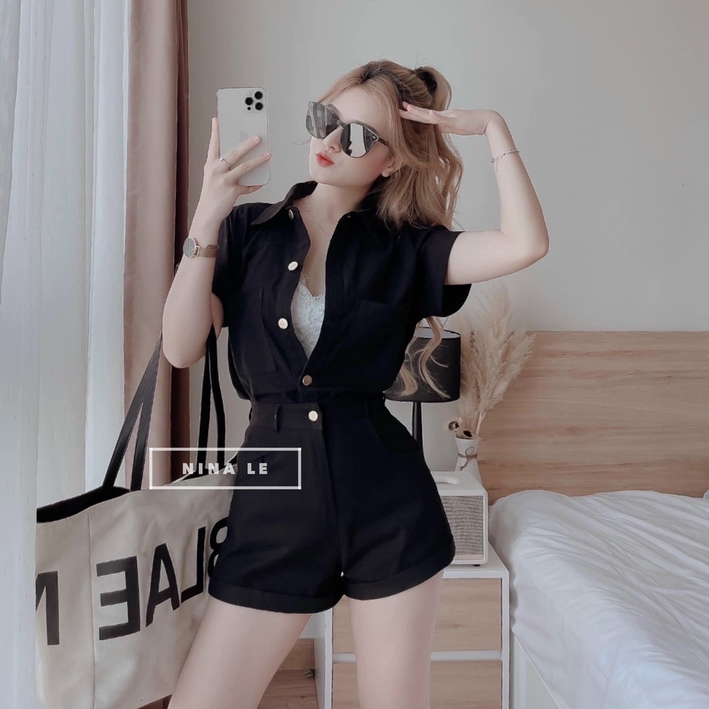 Sét bộ Nữ Thời Trang Mặc Đi Chơi, Sét Bộ Tuyết Mưa Áo Sơmi Tay Ngắn Mix Quần Đù