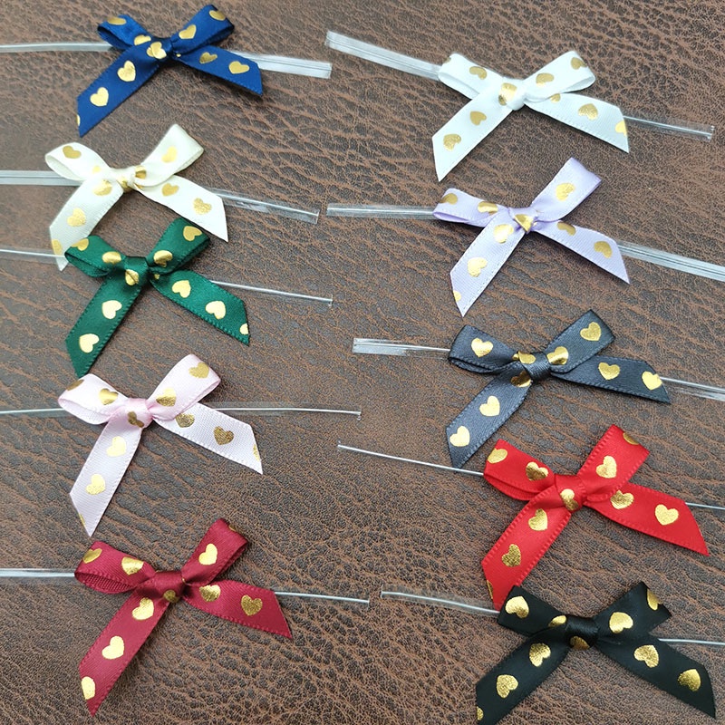 Set 50 dây ruy băng thắt nơ in hình trái tim màu vàng cỡ 45cm dùng trang trí