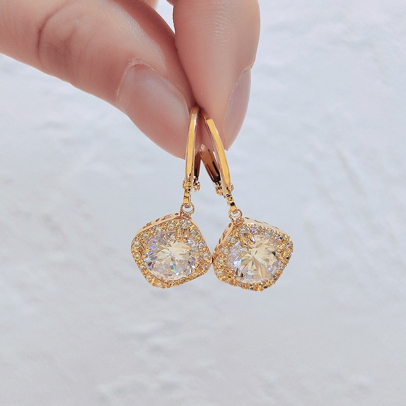 [Jiudolan] Khuyên Tai Dáng Dài Mặt Vuông Đính Đá Zircon Thanh Lịch Dễ Phối Đồ Cho Nữ