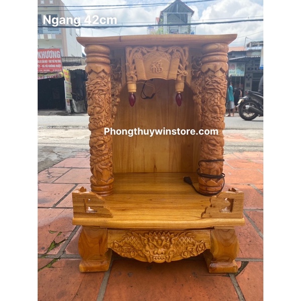 Bàn thờ thần tài ông địa chất liệu gỗ xoan 100% quỳ trụ đẹp ngang 42cm ( vàng )
