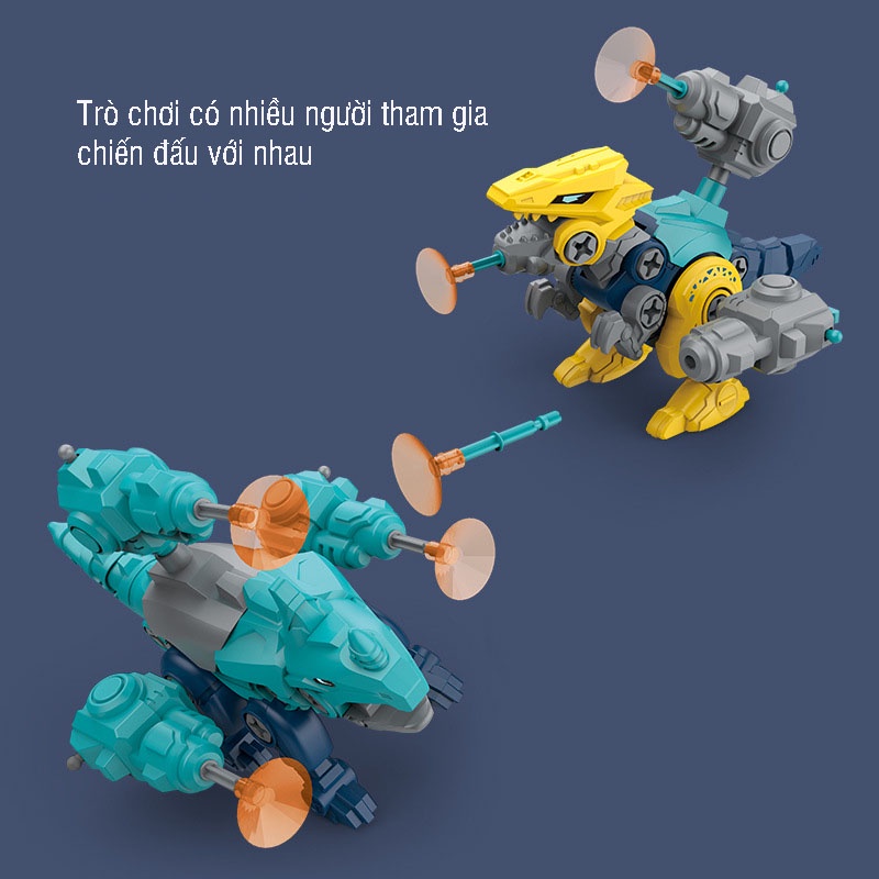 Đồ chơi 5 khủng long lắp ráp robot biến hình, kèm tô vít tháo lắp, khủng long bắn tên có hộp đựng cao cấp cho bé