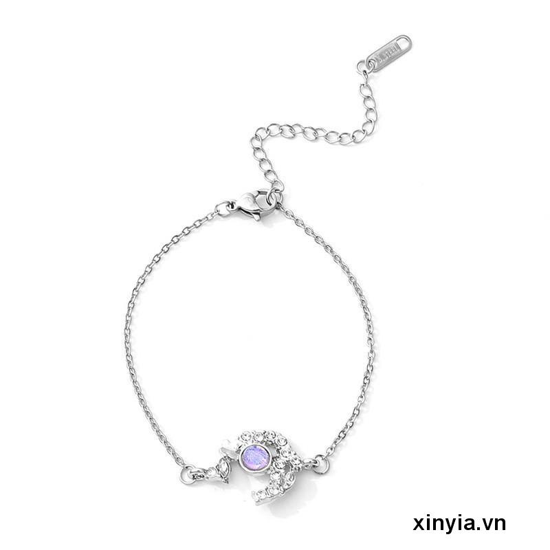 Vòng tay mặt hình bươm bướm/ mặt trăng đính đá lấp lánh phong cách Hàn Quốc dành cho nữ