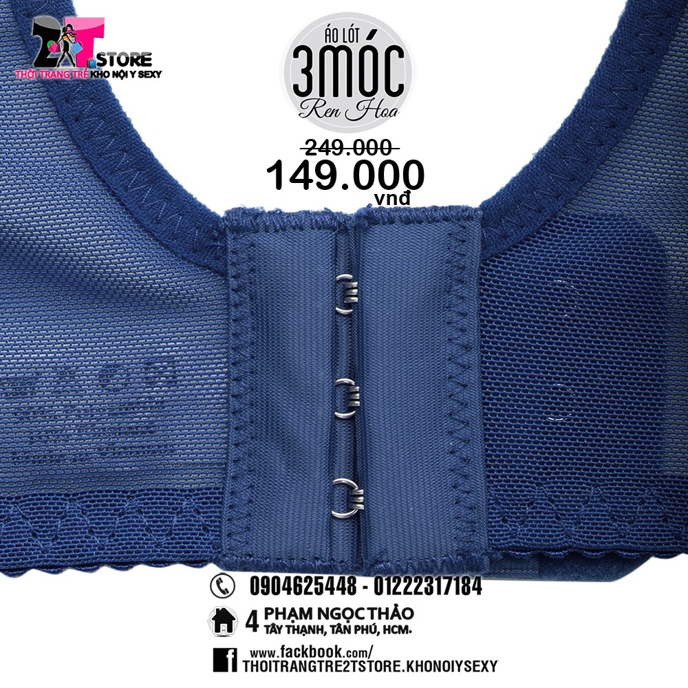 Áo Nâng Ngực Cotton 3 Móc Phối Ren (Xanh Dương)