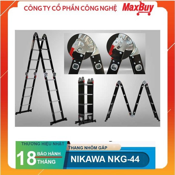 [Hỏa tốc HN] Thang Nhôm Gấp/ thang gấp khúc  đa năng 4 Bậc 4 Đoạn Nikawa NKG-44 nhập khẩu Nhật Bản, bảo hành chính hãng