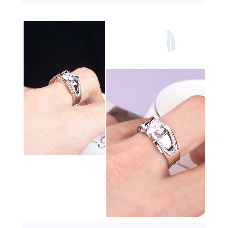 Nhẫn Moissanite Nhập Khẩu Mỹ Màu Sắc Tám Trái Tim Và Tám Mũi Tên 2 Karat Hai Màu Thanh Lịch Cá Tính Cho Nam-NJ