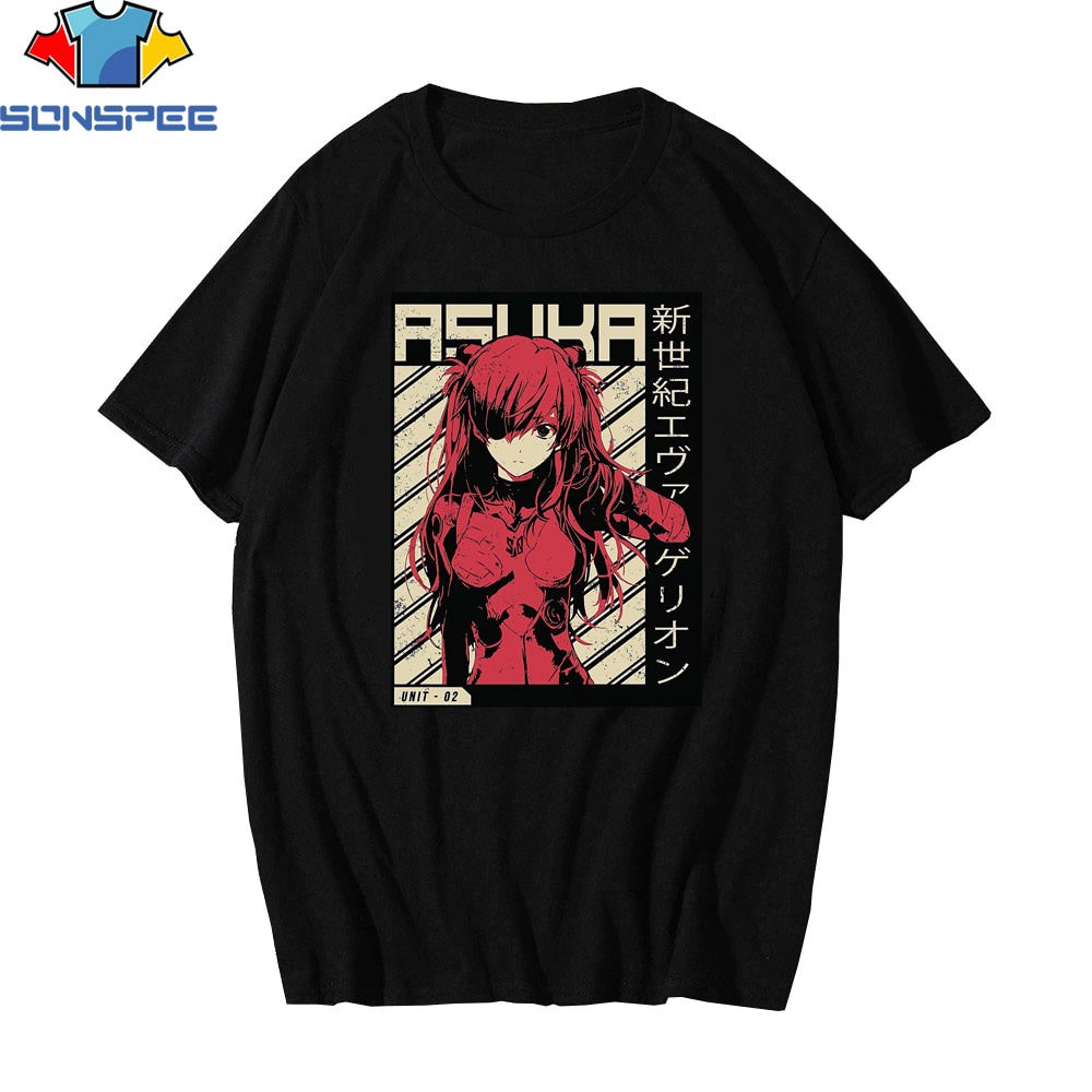 Áo Thun Đen Cổ Tròn In Hình Sonspee Evangelion Vui Nhộn Phong Cách Harajuku Thời Trang Mùa Hè Cho Nam Và Nữ