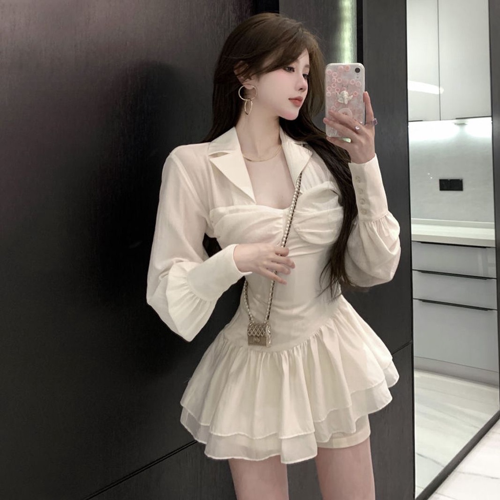 Đầm Ngắn Tay Dài Màu Sáng Sang Trọng Thời Trang Mùa Hè Quyến Rũ Cho Nữ