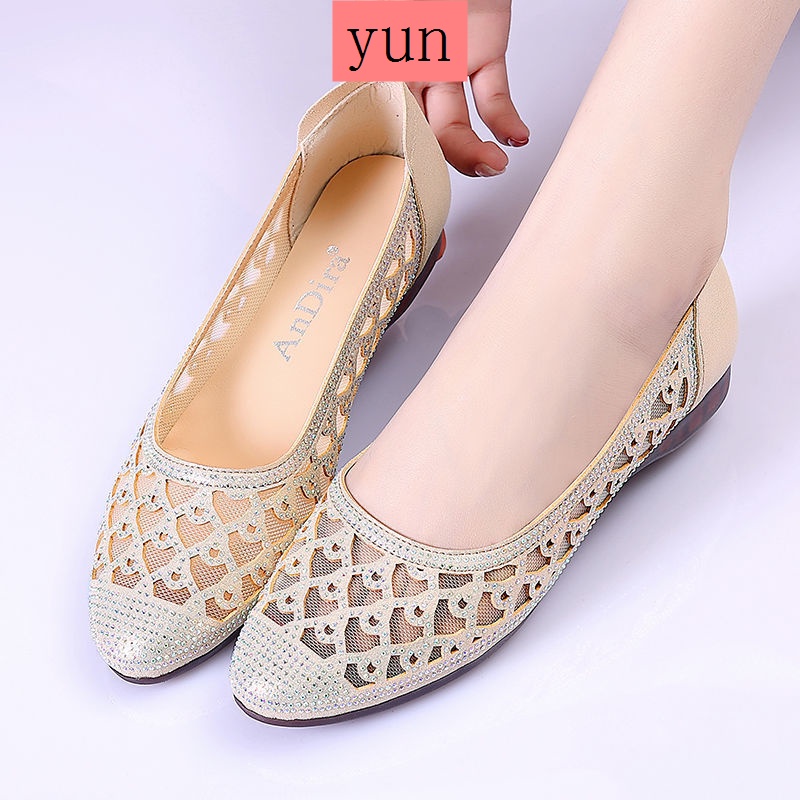 Giày Sandal Bằng Da Thật Phối Lưới Thoáng Khí Thoải Mái Dễ Phối Đồ Thời Trang Mùa Hè Cho Phụ Nữ Trung Niên