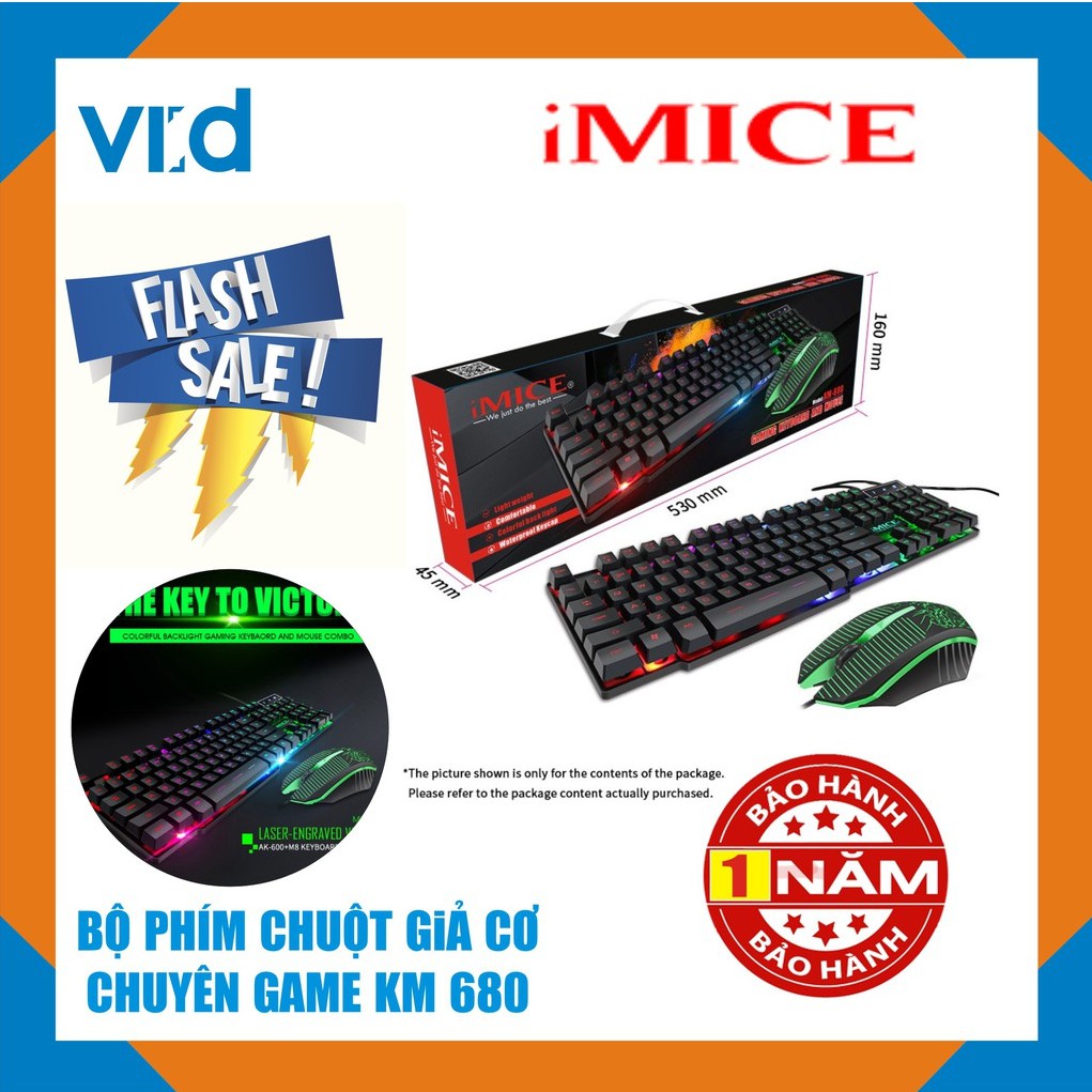 Bộ phím chuột  gaming giả cơ đèn nền có dây USB KM-680, Sản phấm chính hãng - Bảo hành 12 tháng !!!