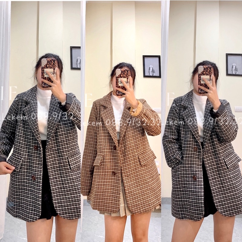 Áo Khoác Dạ Kẻ Caro Ziczac , Áo Blazer K034 Phong Cách Hàn Quốc Vintage ❤️