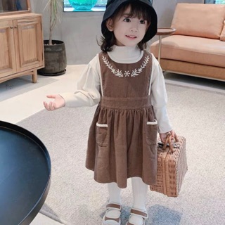 SỈ VÁY NHUNG TĂM NÂU VIỀN TÚI CHO BÉ Q630