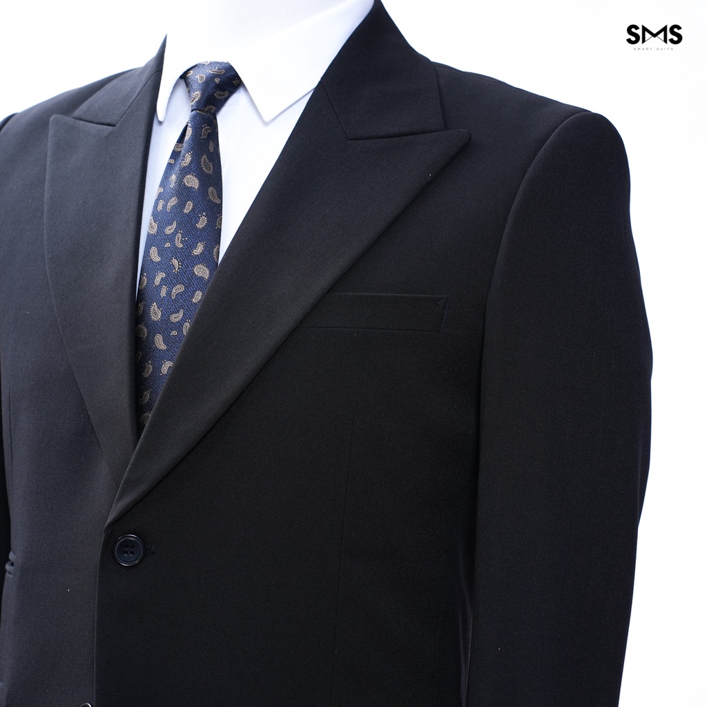 Vest nam đen trơn 2 khuy 3 túi phối quần sidetab, suits sartorial, chuẩn form Smart Suits