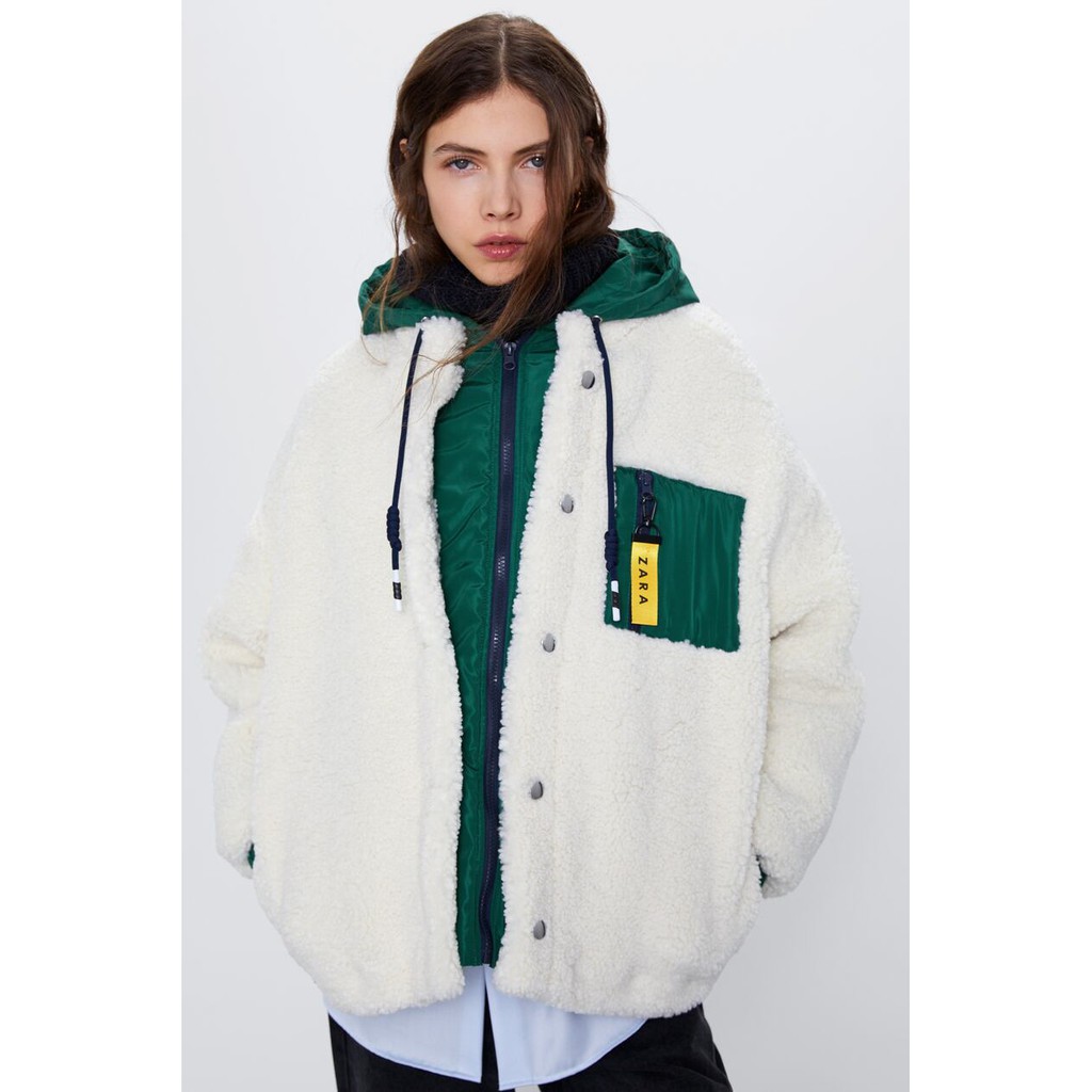 ÁO KHOÁC LÔNG ZARA XUẤT DƯ TUỒN CÓ MŨ NỮ MÀU TRẮNG