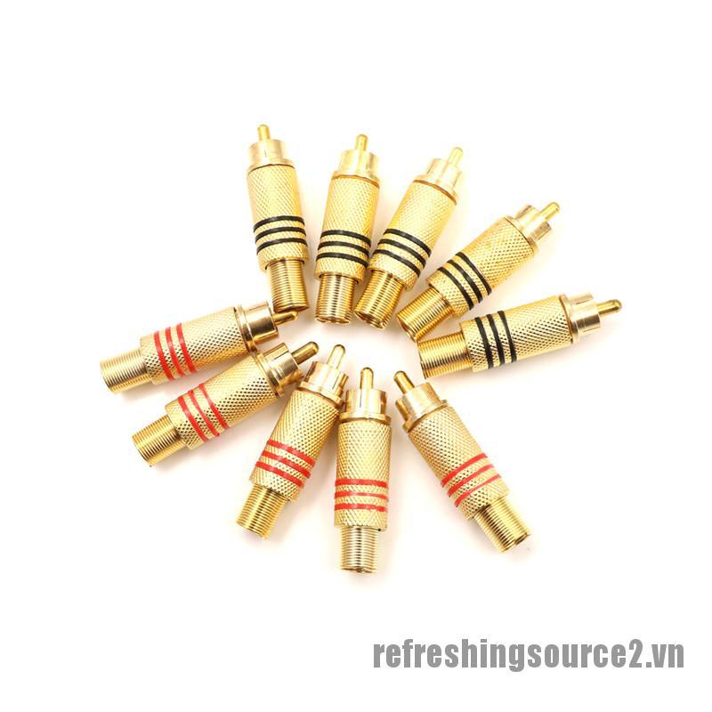 [REF2] 10pcs RCA Connector Male Jack Plug Audio Vedio Welding Gold Red Black