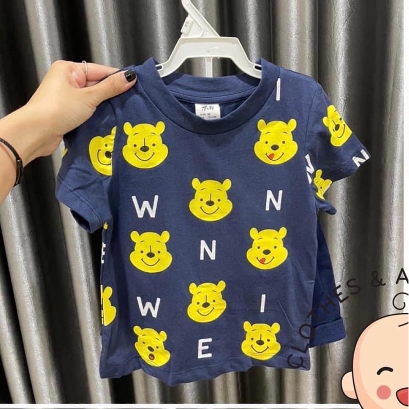 Bộ cộc hè trẻ em, Set 2 bộ Hm xuất dư xịn bé trai bé gái snoopy winnie màu ghi và xanh than chất thun cotton mềm mịn