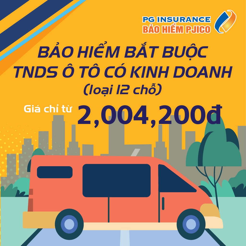Toàn Quốc [E-voucher] PJICO - Bảo hiểm TNDS bắt buộc xe ô tô có kinh doanh - Loại 12 chỗ ngồi