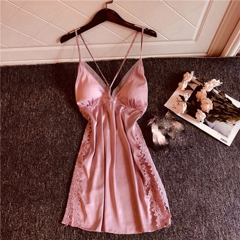 Đồ ngủ sexy / Đầm 2 dây phối ren eo, ngực phối lưới, chất liệu satin cao cấp loại 1, mềm mịn mát, freesize dưới 65kg Sex | BigBuy360 - bigbuy360.vn