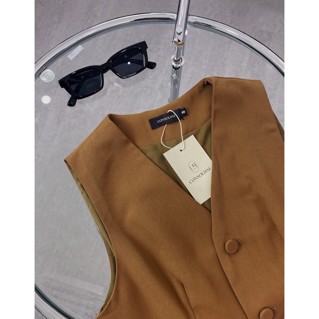 Áo gile nâu be CONSOLISM trendy Collin cao cấp AK2001