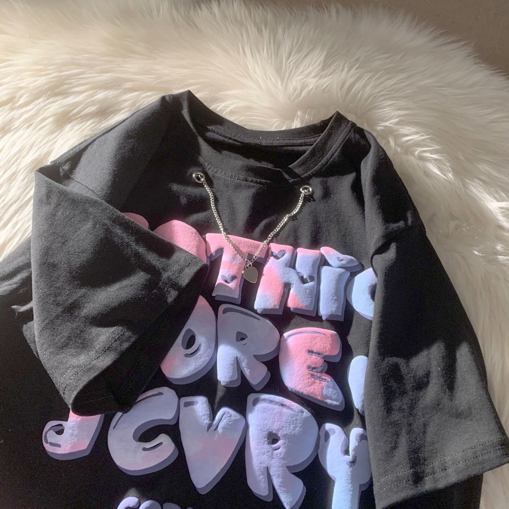 Áo Thun Cotton Dáng Rộng Tay Ngắn In Chữ Mẫu Mới Thời Trang Mùa Hè Dành Cho Nữ 2022