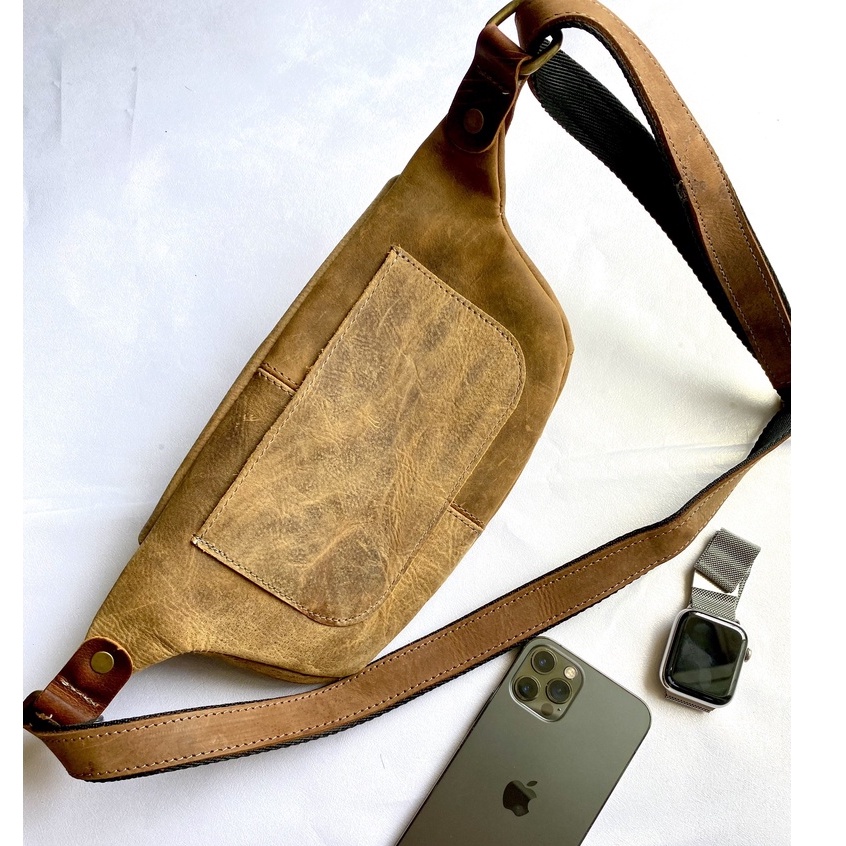 Túi đeo chéo ngực, Túi Sling bag nam nữ Sling bag da bò sáp thật 100% may thủ công Handmade BH 2 năm