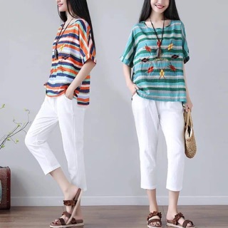 Set áo sọc ngang và quần harem