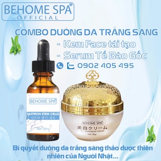 COMBO DƯỠNG DA TRẮNG SÁNG: KEM FACE TÁI TẠO TRẮNG DA, SERUM TẾ BÀO GỐC SAFFRON PHỤC HỒI DA. CỦA BEHOME SPA TỪ NHẬT BẢN