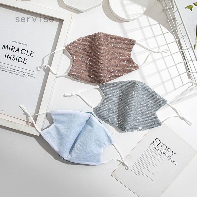 Khẩu Trang Chống Bụi Vải Cotton Đính Kim Sa Lấp Lánh Có Thể Tái Sử Dụng