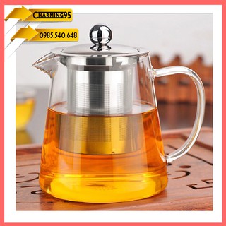 Ấm pha trà thủy tinh nắp inox có lõi lọc 550ml