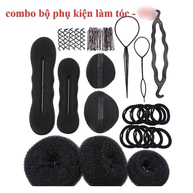 Combo bộ dụng cụ độn tóc , Bộ lược tạo kiểu làm phồng , búi tóc siêu xinh 60 chi tiết