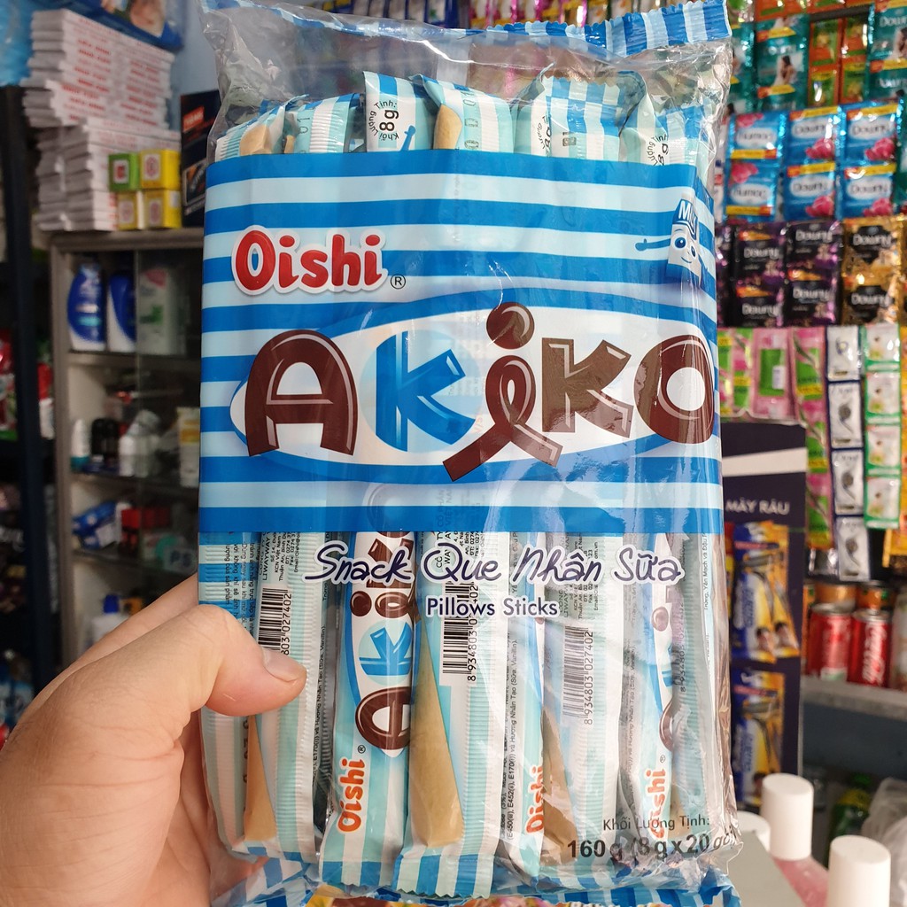 BÁNH QUE AKIKO SNACK - VỊ NHÂN SỮA / VỊ NHÂN CÀ PHÊ MOKA GÓI 160G