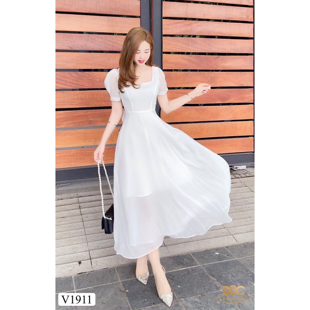 Váy nữ , đầm nữ  xoè tơ nơ lưng đính cúc ngọc siêu xinh SAMSAM1287 | BigBuy360 - bigbuy360.vn