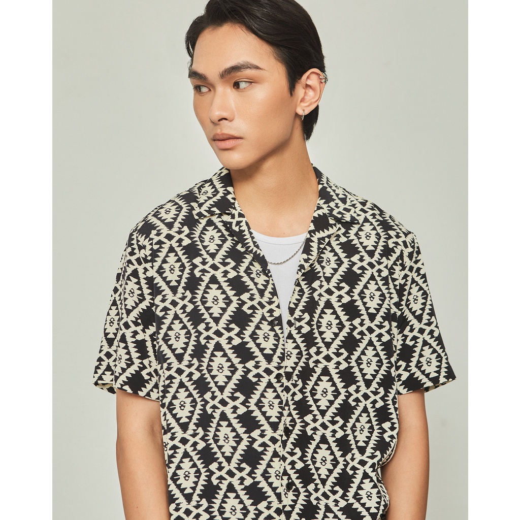 Áo sơ mi ngắn tay nam họa tiết mềm mịn HIGHWAY MENSWEAR Mono Aztec