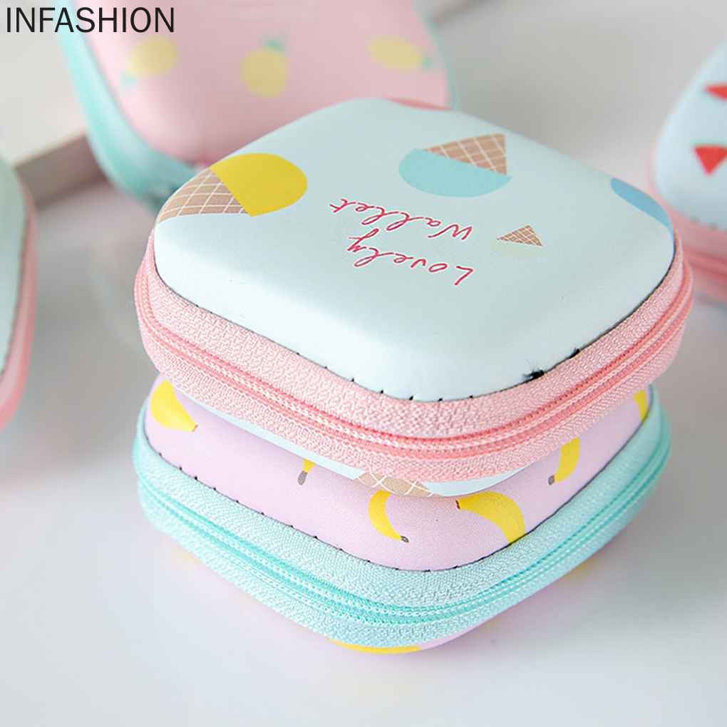 Hộp Đựng Tai Nghe Hình Vuông Có Khóa Kéo Dễ Thương Cho Bé