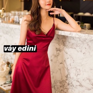 Váy Edini đỏ hai dây cổ đỗ dáng dài dự tiệc