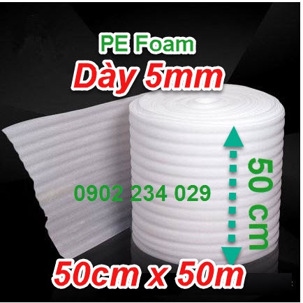 Cuộn Mút Foam Dày 5ly Cao 50cm Dài 50m