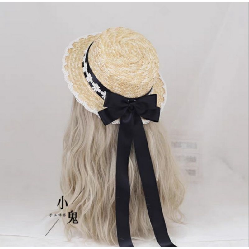 Mũ Cói Đính Nơ Viền Ren Phong Cách Lolita