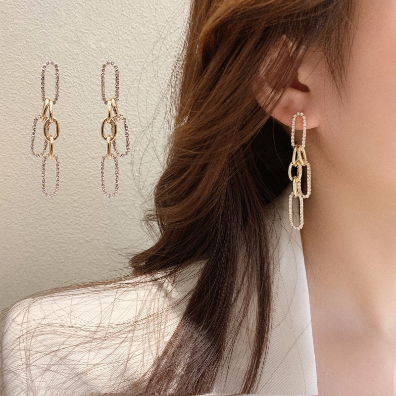 Bông Tai Tròn Đính Kim Cương Lấp Lánh Phong Cách Hàn Quốc Cho Nữ