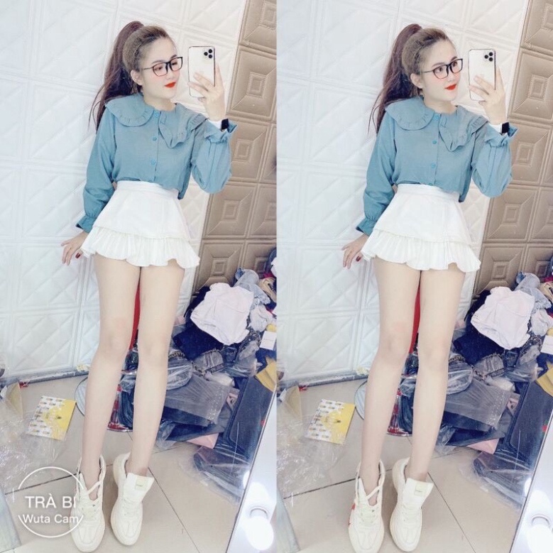 Áo sơ mi nữ cổ bèo kiểu tay dài bo chun siêu hot,áo kiểu nữ xinh xắn mã A61