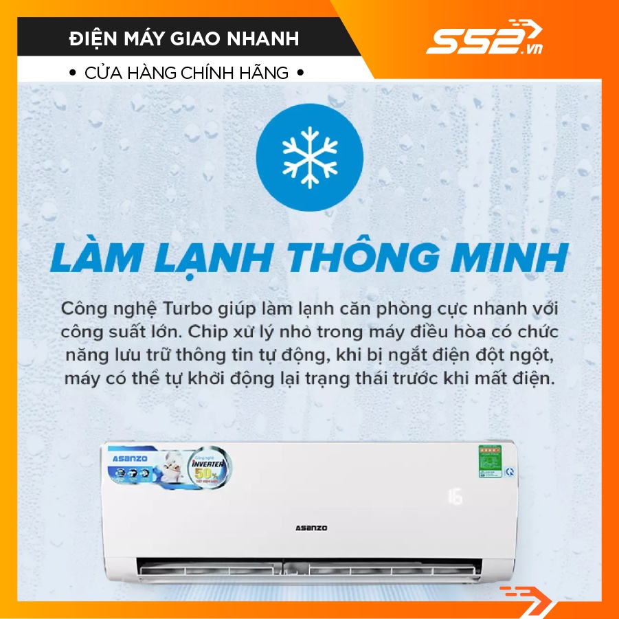 [Miễn Phí Lắp Đặt TP.HCM]Máy lạnh Asanzo Inverter 1 HP K09N66 - Bảo Hành Chính Hãng