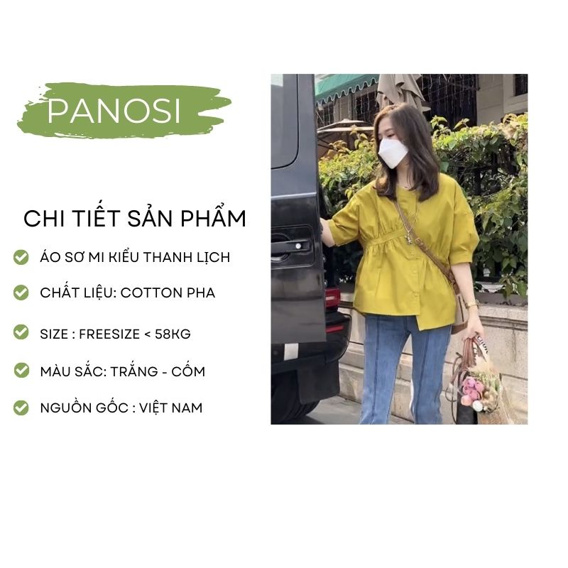 Áo sơ mi nữ áo kiểu nữ thiết kế cách điệu nhún chun eo form rộng rãi thoải mái chất liệu mềm mịn PANOSI - A213